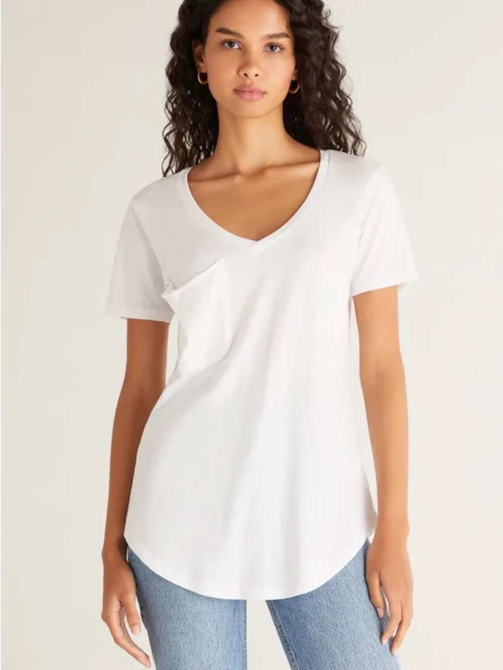 Z Supply Women’s White V-Neck Short Sleeve Pocket Tee